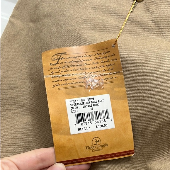 NWT Three Forks Cotton Blend Straight Leg Stretch Twill Khaki Trousers - Size 16 - Picture 12 of 15
